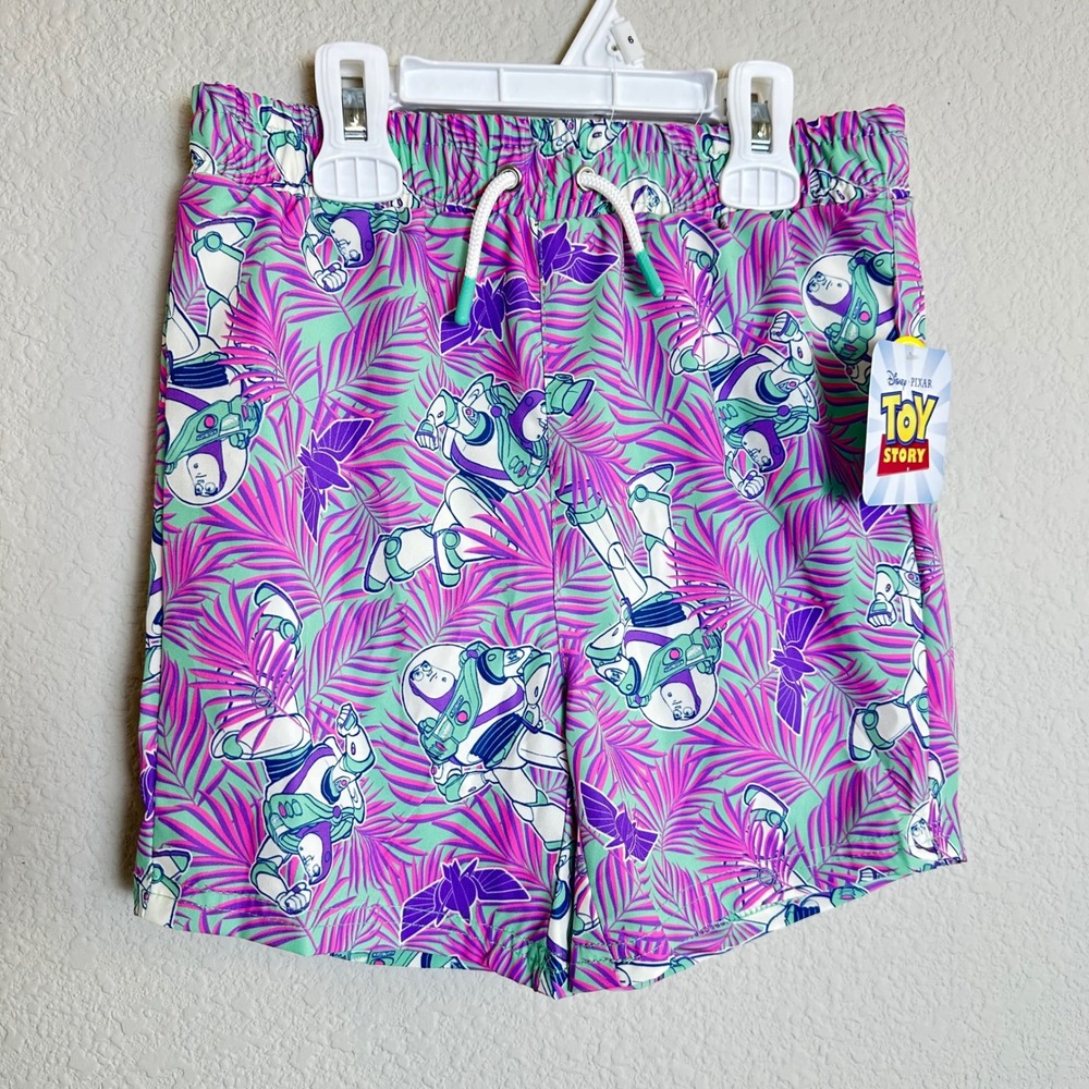 Disney Toy Story Buzz Lightyear Kids Swim Trunks Tropical Palm UPF 50 Size 6 NEW